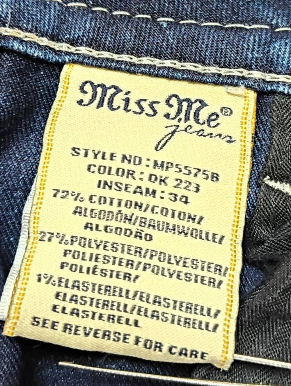 Miss Me Dark Blue Boot Cut Jeans with Rhinestone Cross Pockets Size 26
